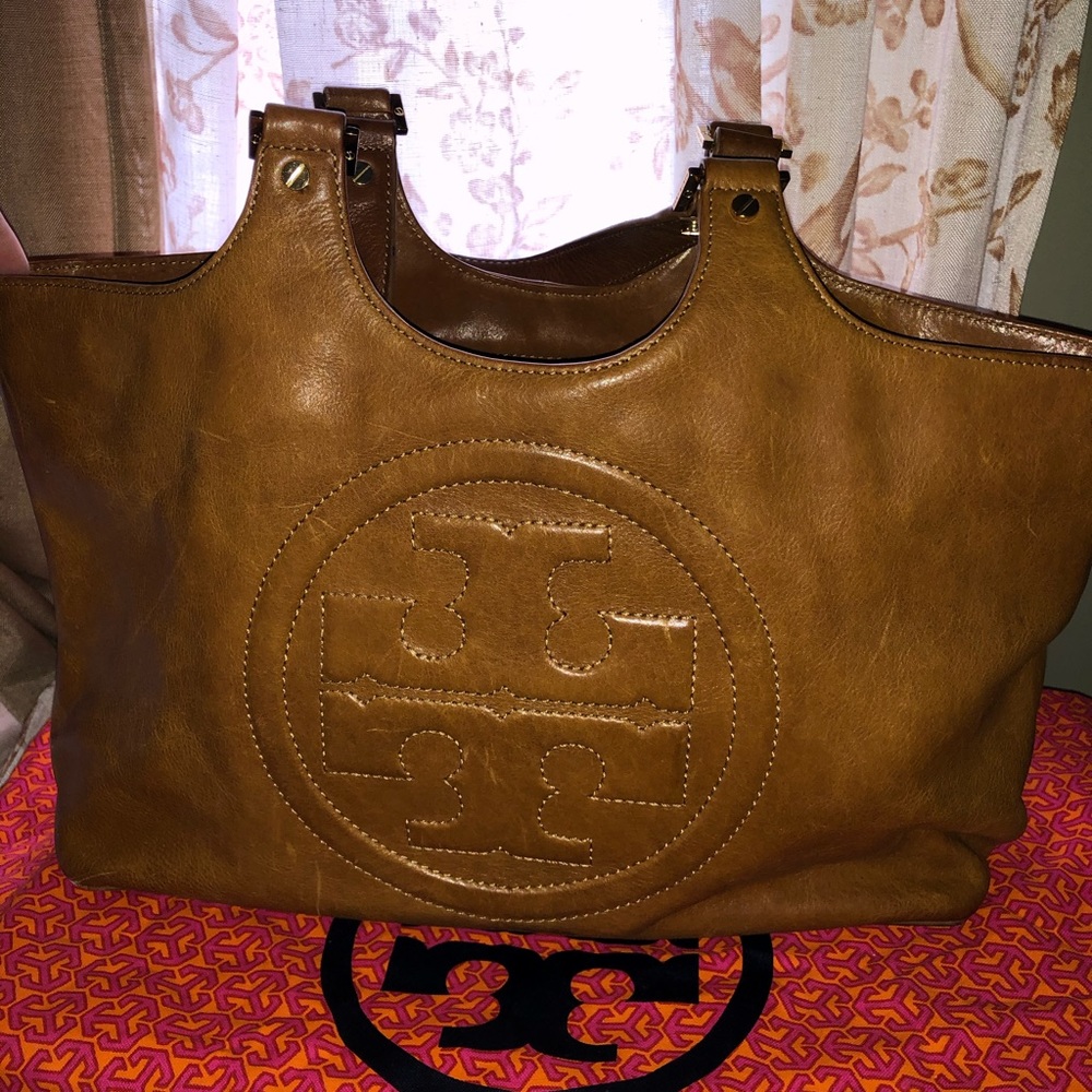 Tory Burch Cognac Leather Shoulder Tote Handbag